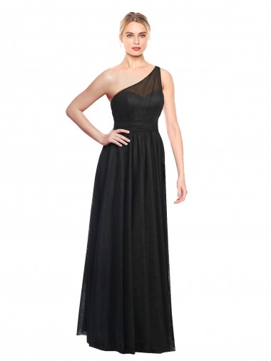 Noir Trapèze Tulle Longue Robes demoiselle d'honneur en Gros