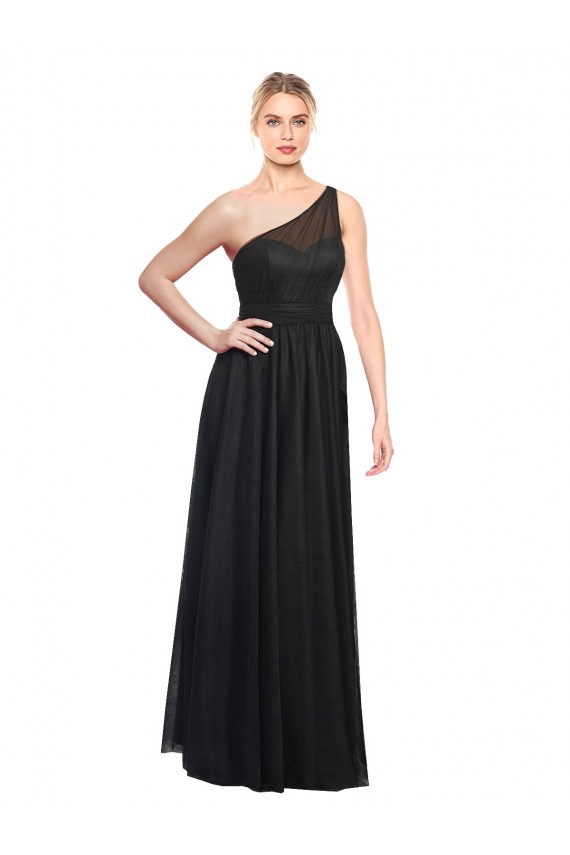 Noir Trapèze Tulle Longue Robes demoiselle d'honneur en Gros