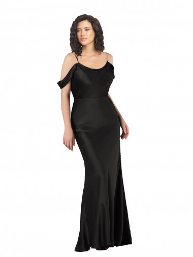 Noir Trapèze Épaule Dénudée Satiné Soyeux Longue Formelles Robes demoiselle d'honneur / Robes de soirée / Robes de bal en Gros
