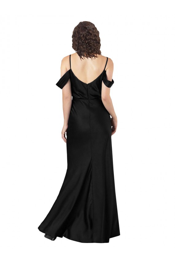 Noir Trapèze Épaule Dénudée Satiné Soyeux Longue Formelles Robes demoiselle d'honneur / Robes de soirée / Robes de bal en Gros