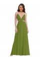 Olive verte Trapèze Col V Mousseline Longue Robes demoiselle d'honneur en Gros