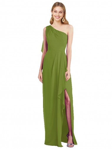Olive verte Trompette Mousseline Longue Robes demoiselle d'honneur en Gros