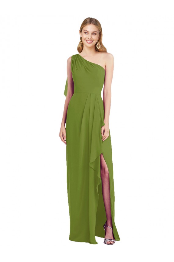 Olive verte Trompette Mousseline Longue Robes demoiselle d'honneur en Gros