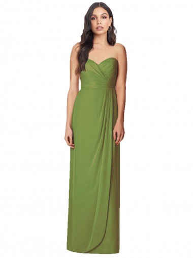 Olive verte Trompette Sans bretelle Mousseline Longue Robes demoiselle d'honneur en Gros