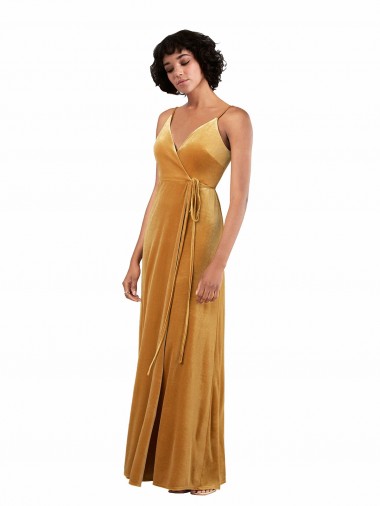 Or Colonne Col V Velours Stretch Longue Formelles Robes demoiselle d'honneur / Robes de soirée / Robes de bal en Gros