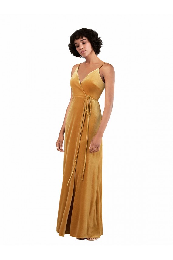 Or Colonne Col V Velours Stretch Longue Formelles Robes demoiselle d'honneur / Robes de soirée / Robes de bal en Gros