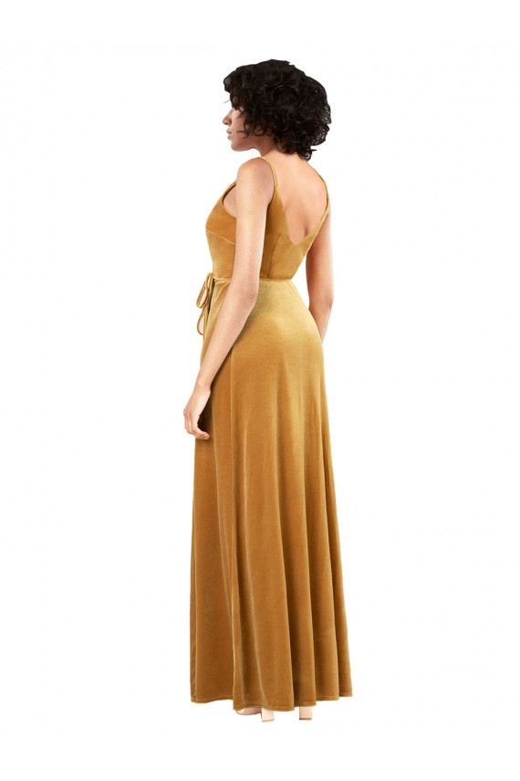 Or Colonne Col V Velours Stretch Longue Formelles Robes demoiselle d'honneur / Robes de soirée / Robes de bal en Gros