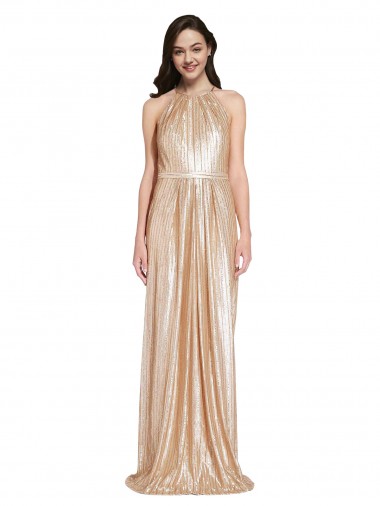 Or Fourreau Licou Col Haut Paillette Longue Formelles Robes demoiselle d'honneur / Robes de soirée / Robes de bal en Gros