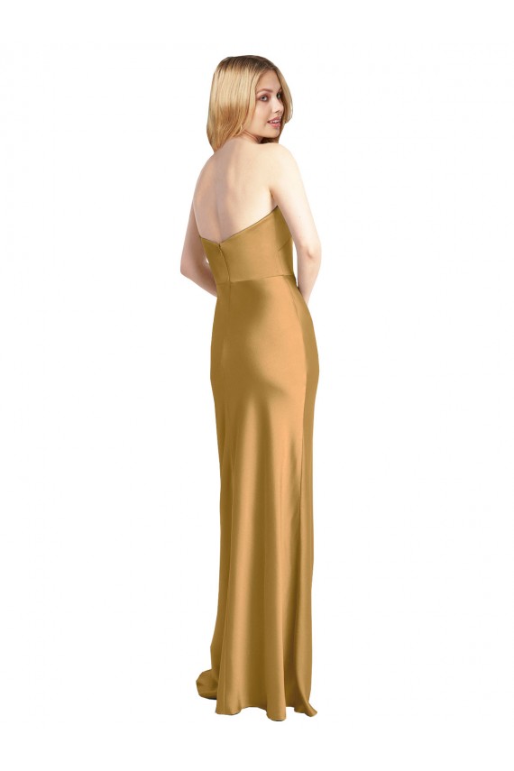 Or Trapèze Sans bretelle Satiné Stretch Longue Formelles Robes demoiselle d'honneur / Robes de soirée / Robes de bal en Gros