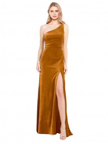 Or Trapèze Velours Stretch Longue Formelles Robes demoiselle d'honneur / Robes de soirée / Robes de bal en Gros