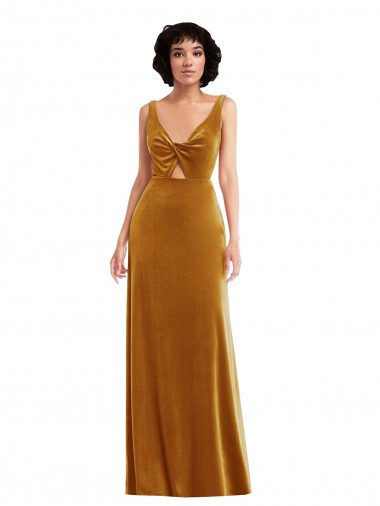 Or Trompette Col V Velours Stretch Longue Robes demoiselle d'honneur / Robes de bal en Gros