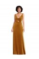 Or Trompette Col V Velours Stretch Longue Robes demoiselle d'honneur / Robes de bal en Gros