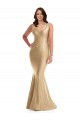 Or doux Sirène Col V Satiné Soyeux Longue Formelles Robes demoiselle d'honneur / Robes de soirée / Robes de bal en Gros
