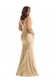 Or doux Sirène Col V Satiné Soyeux Longue Formelles Robes demoiselle d'honneur / Robes de soirée / Robes de bal en Gros