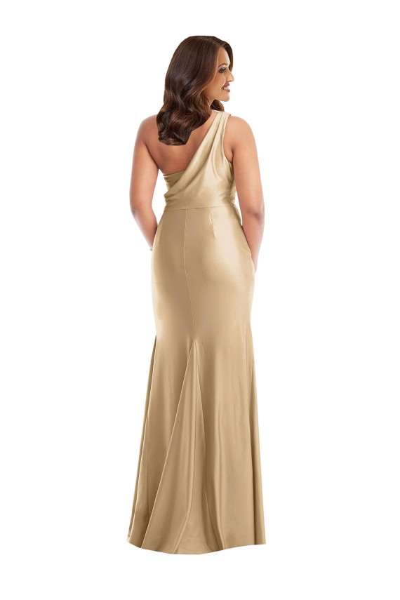 Or doux Sirène Satiné Soyeux Longue Formelles Robes demoiselle d'honneur / Robes de soirée / Robes de bal en Gros