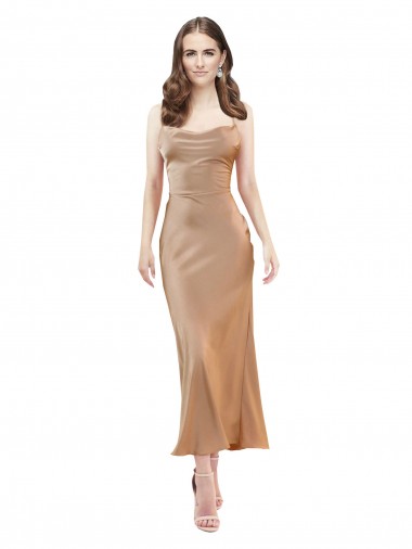 Or rose Fourreau midi Satiné Soyeux Courte Robes demoiselle d'honneur / Robes de soirée / Robes de cocktail en Gros