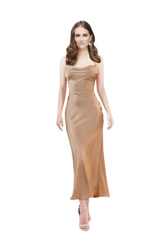 Or rose Fourreau midi Satiné Soyeux Courte Robes demoiselle d'honneur / Robes de soirée / Robes de cocktail en Gros