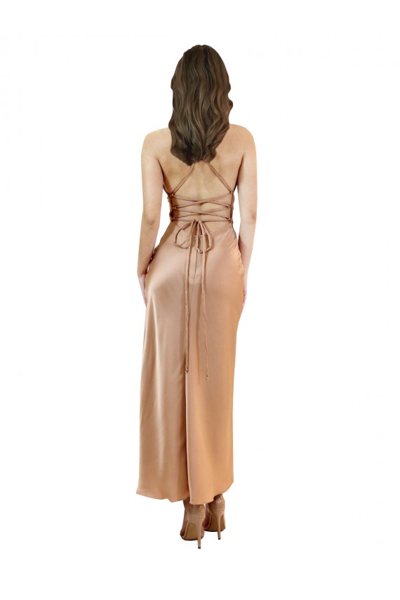 Or rose Fourreau midi Satiné Soyeux Courte Robes demoiselle d'honneur / Robes de soirée / Robes de cocktail en Gros
