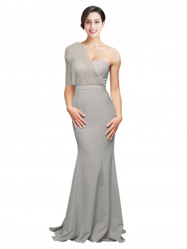 Oyster Argent Sirène Balayage train Crêpe Stretch Tulle Longue Formelles Robes demoiselle d'honneur / Robes de soirée / Robes de bal en Gros