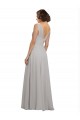 Oyster Argent Trapèze Col V Mousseline Longue Robes demoiselle d'honneur en Gros