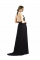 Oyster Argent Trapèze Licou Mousseline Longue Robes demoiselle d'honneur en Gros
