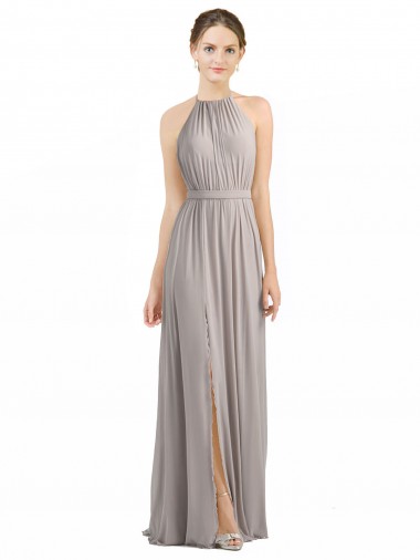 Oyster Argent Trapèze Licou Mousseline Longue Robes demoiselle d'honneur en Gros
