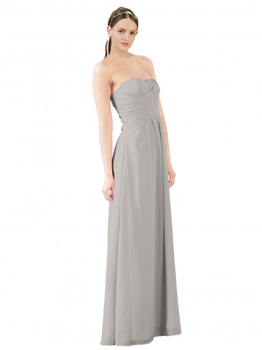 Oyster Argent Trapèze Sans bretelle Mousseline Longue Robes demoiselle d'honneur en Gros