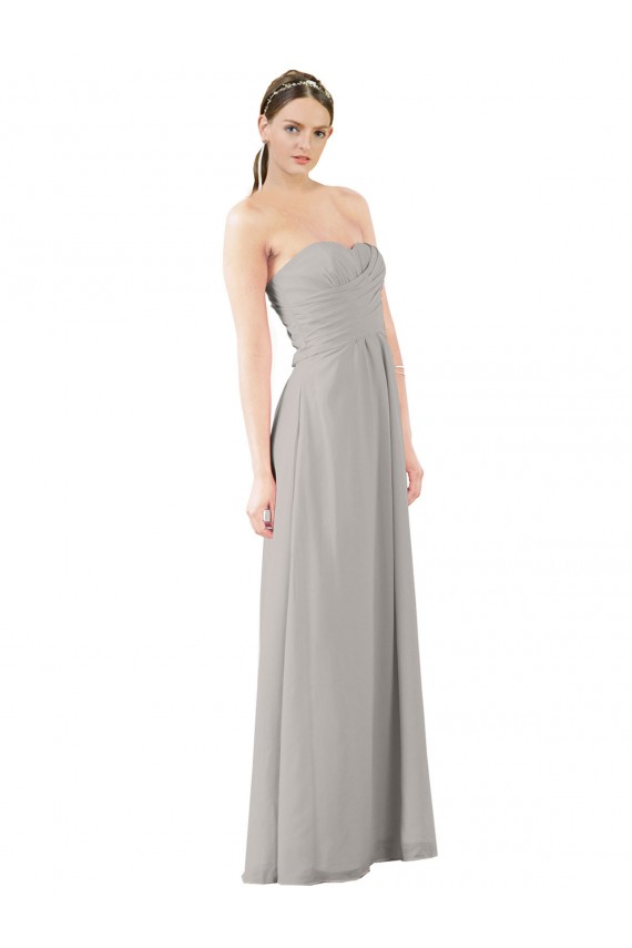 Oyster Argent Trapèze Sans bretelle Mousseline Longue Robes demoiselle d'honneur en Gros