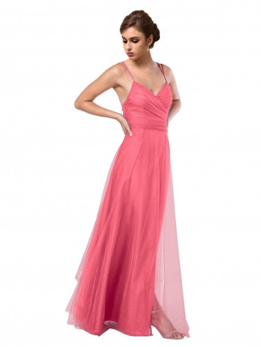 Pastèque Trapèze Bretelles spaghetti Tulle Longue Robes demoiselle d'honneur en Gros