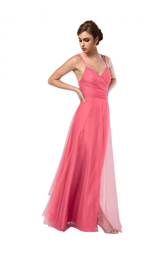 Pastèque Trapèze Bretelles spaghetti Tulle Longue Robes demoiselle d'honneur en Gros