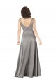 Pearl Grey Trapèze Col V Satiné Soyeux Longue Formelles Robes demoiselle d'honneur / Robes de soirée / Robes de bal en Gros