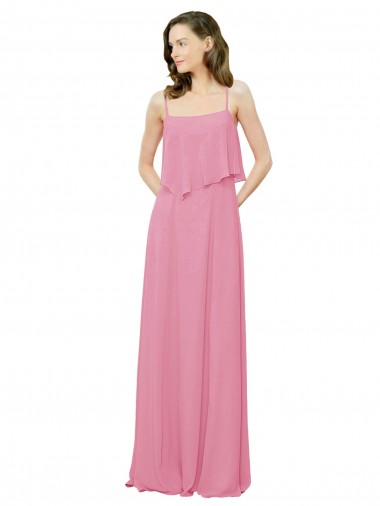 Peau Rose Trapèze Bretelles spaghetti Mousseline Longue Robes demoiselle d'honneur en Gros