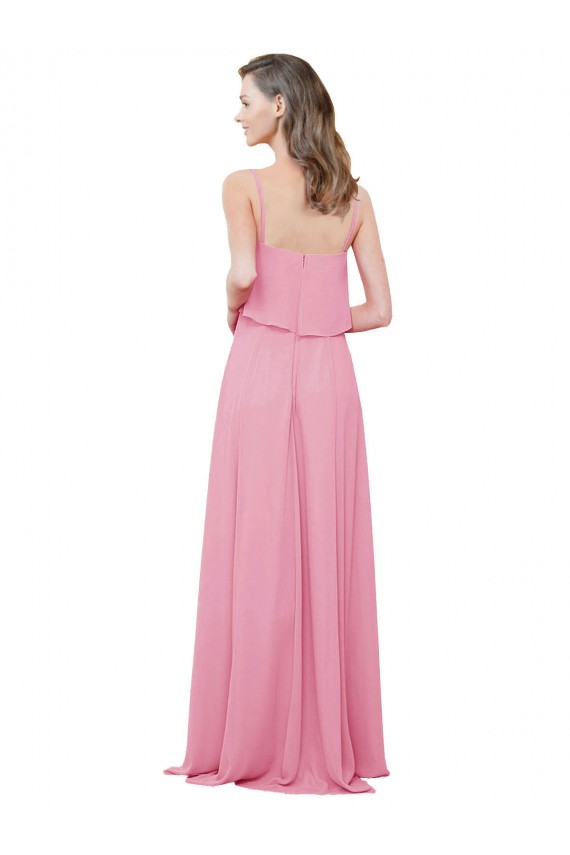 Peau Rose Trapèze Bretelles spaghetti Mousseline Longue Robes demoiselle d'honneur en Gros