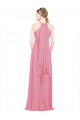 Peau Rose Trapèze Licou Col V Mousseline Longue Robes demoiselle d'honneur en Gros