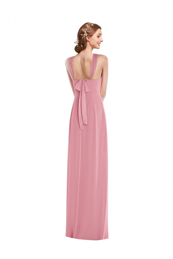 Peau Rose Trapèze Licou Mousseline Longue Robes demoiselle d'honneur en Gros