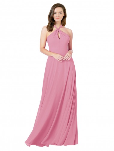 Peau Rose Trapèze Licou Mousseline Longue Robes demoiselle d'honneur / Robes de bal en Gros