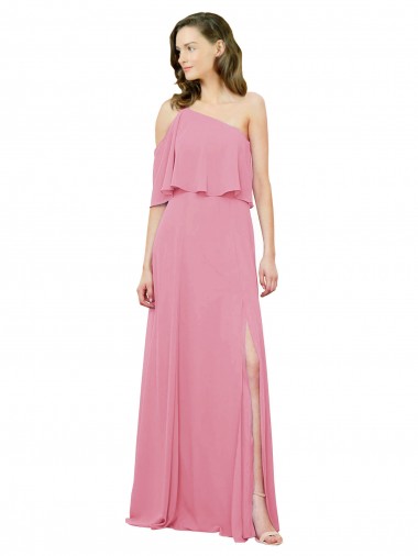 Peau Rose Trapèze Mousseline Longue Robes demoiselle d'honneur en Gros