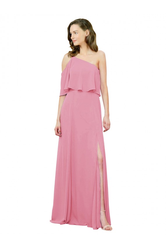 Peau Rose Trapèze Mousseline Longue Robes demoiselle d'honneur en Gros