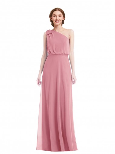 Peau Rose Trapèze Mousseline Longue Robes demoiselle d'honneur en Gros
