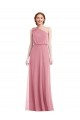 Peau Rose Trapèze Mousseline Longue Robes demoiselle d'honneur en Gros
