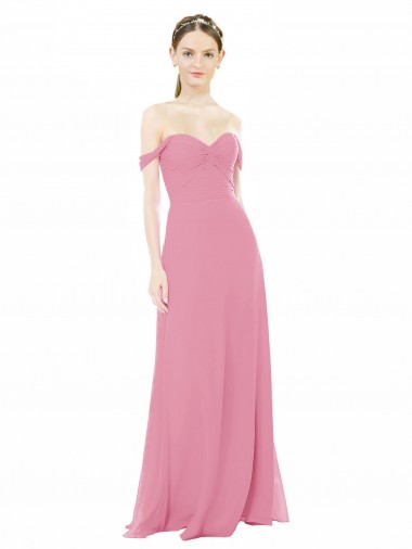 Peau Rose Trapèze Épaule Dénudée Mousseline Longue Robes demoiselle d'honneur en Gros
