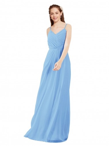 Periwinkle Fourreau Col V Mousseline Longue Robes demoiselle d'honneur en Gros