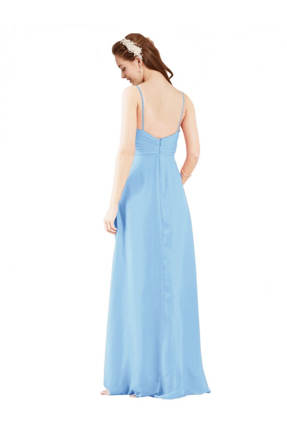 Periwinkle Fourreau Col V Mousseline Longue Robes demoiselle d'honneur en Gros
