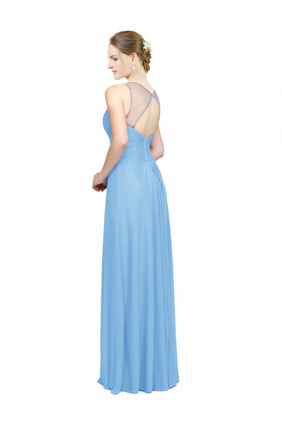 Periwinkle Trapèze Bretelles spaghetti Col V Mousseline Longue Robes demoiselle d'honneur en Gros