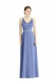 Periwinkle Trapèze Bretelles spaghetti Col V Satiné Longue Robes demoiselle d'honneur en Gros