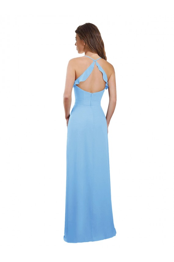 Periwinkle Trapèze Bretelles spaghetti Mousseline Longue Robes demoiselle d'honneur en Gros