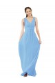 Periwinkle Trapèze Col V Mousseline Longue Robes demoiselle d'honneur en Gros