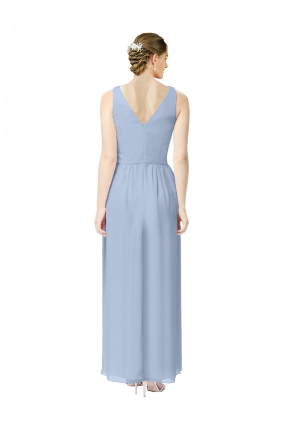 Periwinkle Trapèze Col V Mousseline Longue Robes demoiselle d'honneur en Gros
