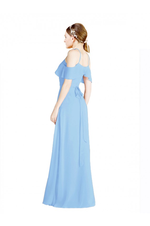 Periwinkle Trapèze Licou Mousseline Longue Robes demoiselle d'honneur en Gros