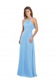 Periwinkle Trapèze Licou Mousseline Longue Robes demoiselle d'honneur en Gros